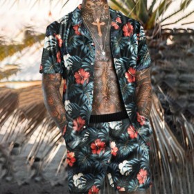 Men, casual print, loose shirt, beach suit