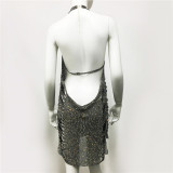 Flash drill, deep V, neck hanging, suspender skirt, Rhinestone dress