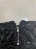 Suit skirt, strapless, slit, Sequin dress, two-piece set