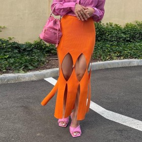 High waist, hollow out, holes, slim skirt