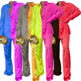 Satin, color matching, loose, casual, suit
