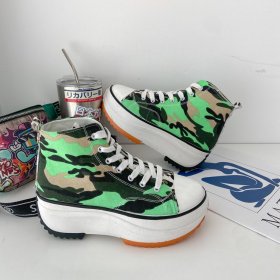 Camouflage, high top, canvas shoes, round head, lace up, thick bottom, single shoes