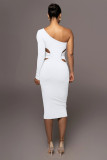 Diagonal shoulder, slim fitting, long sleeve, single sleeve, Hip Wrap Dress