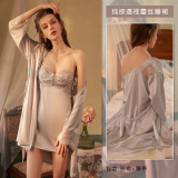 Suspender nightdress + robe, steel bracket, residence clothes, lace