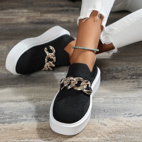 Thick sole, metal chain, knitted, elastic casual shoes