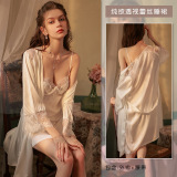 Suspender nightdress + robe, steel bracket, residence clothes, lace