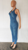 Denim, sleeveless, halter, Jumpsuit