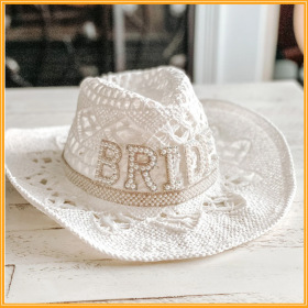 Hollow out, Bride White cowboy hat, hand woven jazz hat