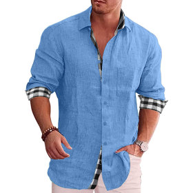 Shirt long sleeve, cotton linen shirt, men's wear