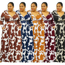 Printed, elastic, knitted V-neck, women's dress