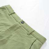Solid color, casual, button, zipper, buckle, straight pants