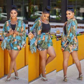 Printed, bat sleeve, two piece set