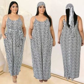 Checkered print, loose, suspender headdress, dress
