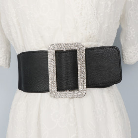 Rhinestone, rectangular buckle, PU leather, elastic, waist retraction, elastic waist, wide waist, sealed dance belt