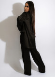 Loose, satin, lapel, three piece set