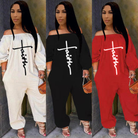 Long sleeve, loose pocket, jumpsuit, embroidered faith