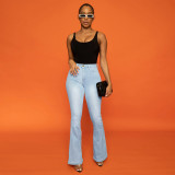 Slightly elastic, high waist, slightly flared horseshoe pants