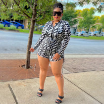 Drawstring print, long sleeve, large shirt, Jumpsuit