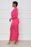 Solid color, mesh, splicing, long sleeve dress