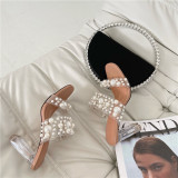 Medium heel, pearl, transparent shoes, heel sandals