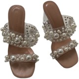 Medium heel, pearl, transparent shoes, heel sandals