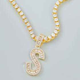 Alloy, diamond, Rhinestone, letter S, pendant, necklace