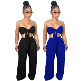 Wrap the chest, hang the neck with a variety of binding methods top, Wide Leg Pants Set, two-piece set