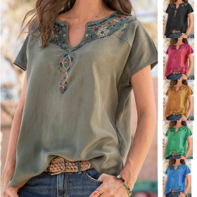 Loose, western ethnic style, top short sleeve, T-shirt
