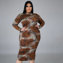 Long sleeve, tiger print, buttock wrap, large dress
