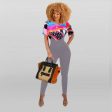 Printed top, suspender pants, two-piece set, nightclub clothes
