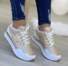 Color matching, lace up, casual single shoes, round head, flat bottom mesh women's shoes