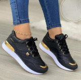 Color matching, lace up, casual single shoes, round head, flat bottom mesh women's shoes