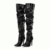 Elastic, knee length boots, pointed, patent leather high tube, thin heel high-heeled women's Boots