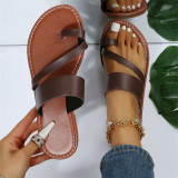 Flat bottom sandals, one line, solid color