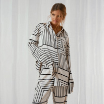 Long sleeves, trousers, printed stripes, suit, imitation silk, lapel