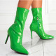 Pointed end, patent leather, thin high heel, side zipper, short boots