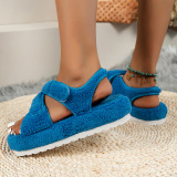 Thick soles, warm, woolly sandals, Velcro, towel cotton shoes