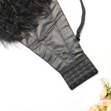 Luxury, noble ostrich hair, breast wrapping, body shaping PU leather splicing feathers, vest