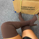 Pointed head, thick heel, knitted knee boots, elastic, long boots
