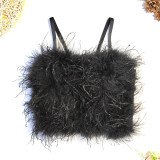 Luxury, noble ostrich hair, breast wrapping, body shaping PU leather splicing feathers, vest