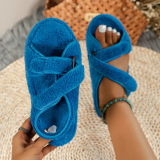 Thick soles, warm, woolly sandals, Velcro, towel cotton shoes
