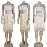 High waist, stitched fringe skirt, Hip Wrap Skirt, (skirt only)