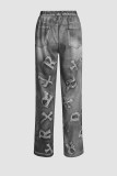 Imitation jeans, printed, loose, stacked pants