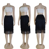 High waist, stitched fringe skirt, Hip Wrap Skirt, (skirt only)