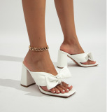 Square head, bow tie, clip toe, thick heel, high heel sandals