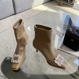 Solid color, Rhinestone, short boots