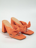 Square head, bow tie, clip toe, thick heel, high heel sandals