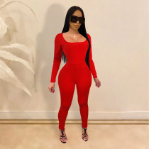 Sports, leisure, long sleeve, solid color Jumpsuit