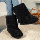 Round head, flat bottom lamb hair, warm snow boots, plush thickening, medium tube boots and cotton boots