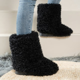 Round head, flat bottom lamb hair, warm snow boots, plush thickening, medium tube boots and cotton boots